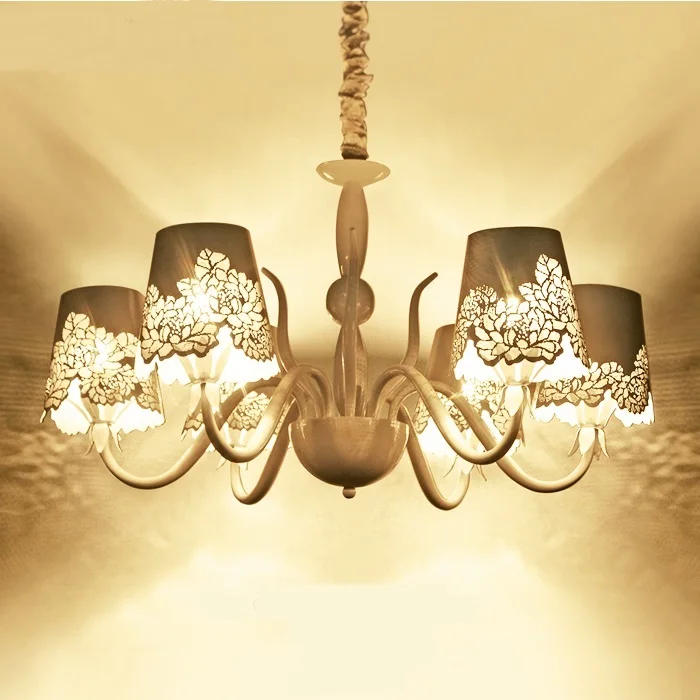 

Multiple Chandelier White rustic cutout carved light white living room lights bedroom lamp ZX83