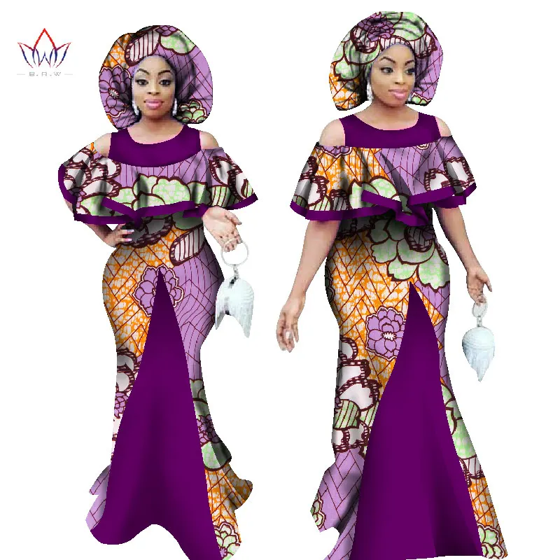 Африканское Макси Платье Для Женщин Дашики без рукавов принт Русалка платья Африканский стиль с платок размера плюс BRW WY1065