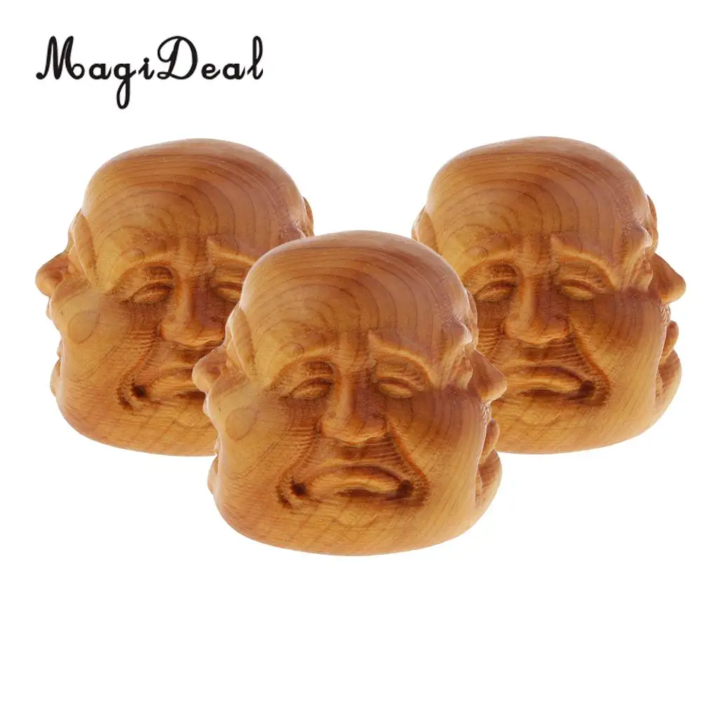 3pcs Hand Carved Wooden Ornament Buddha Statue Home Office Sculptures