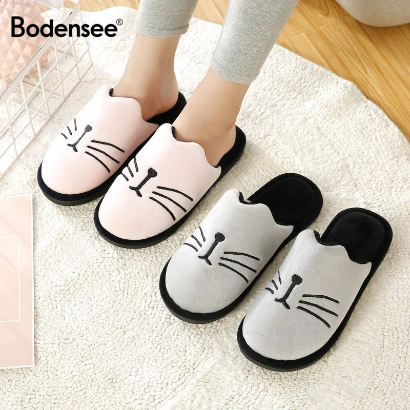 

3 Colors New Women Home Slippers Winter Warm Cotton Slippers Cartoon Cute Cat Female Indoor Non-slip Home Couple Slippers S0092