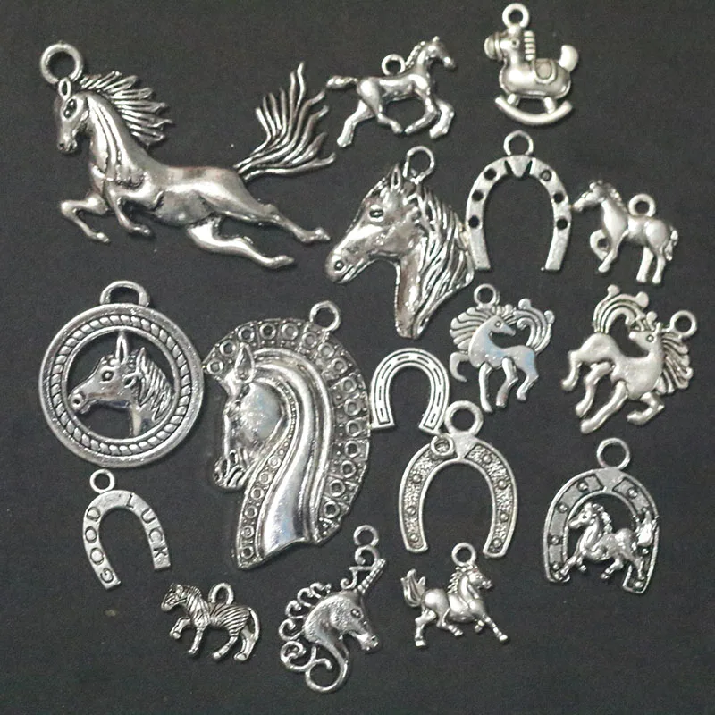 

Mixed Horse Horseshoe Unicorn Pendant Charms For Jewelry Making DIY Handmade Fashion Jewelry Accessories Vintage Antique Silver