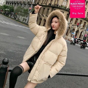 

Winter fashion real fur collar down cotton coat women hooded slim jacket Bread coat thicken warm parka loose outwear L1401 dhl