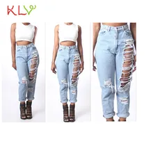 2017 KLV hot sale sexy pantalones newlyWomen Denim Loose Ripped Pants High Waist Jeans Slim Trousers calcas 17May 12