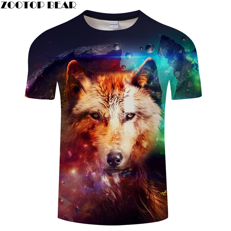 Футболки Galaxy Wolf мужские 3D футболки модные топы летние дропшиппинг 6XL с круглым