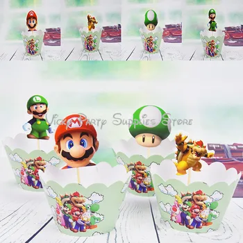 

24pcs/lot Super Mario Bros Cake Topper Border Cake Decorations Birthday Theme Party Baby Shower Cake Topper Decoration