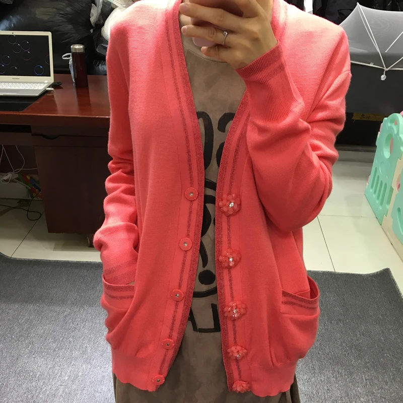 

Medium-length Wool Cardigan Thin Coat Pocket Woman Pretty Button Decoration Knit Lady New Fall 2019