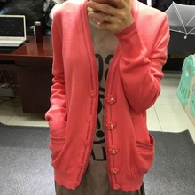 Medium-length Wool Cardigan Thin Coat Pocket Woman Pretty Button Decoration Knit Lady New Fall 2019 Medium-length Wool Cardigan Thin Coat Pocket Woman Pretty Button Decoration Knit Lady New Fall 2019