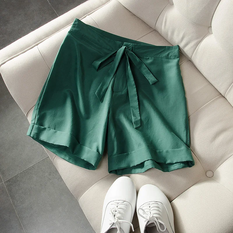 

Silk Cotton Short Pant Mulberry Silk Women Sashes Wide Leg Shorts M L XL Free Shipping