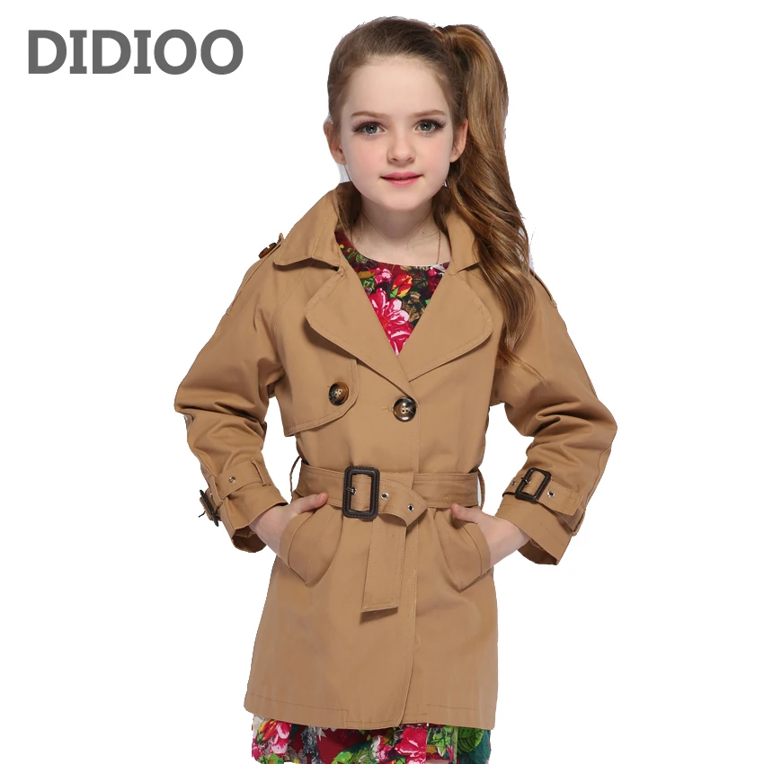 Двубортные куртки для девочек; детский Тренч для девочек; пальто; детская однотонная верхняя одежда; Осенняя ветровка для детей 8, 9, 12 лет; пальто