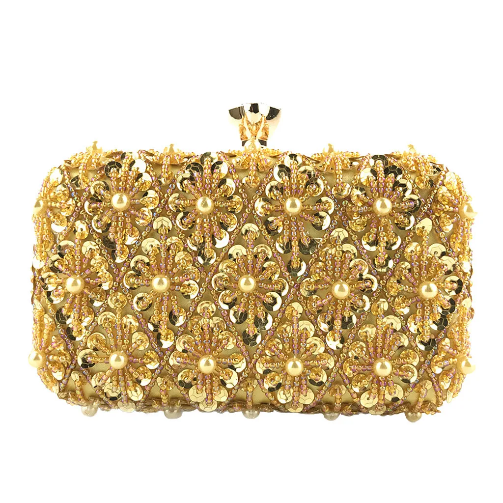 Gold Для женщин украшение блестки FashionBag украшение Блестки клатчи вечерние сумки на цепи через плечо вечерние сумочка клатч вечерняя сумочка; BS010 - Цвет: Gold