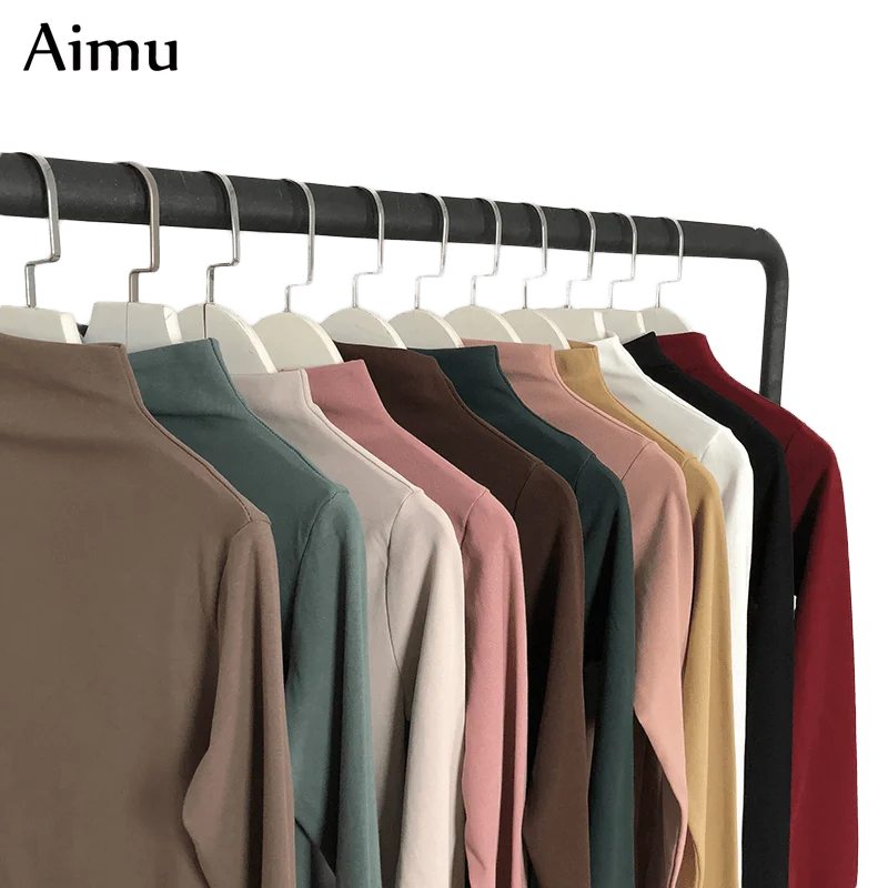 women Long Sleeve Turtle Neck Solid T shirts Casual slim Tees Tops Female Shirts spring Autumn Fashion Women black Basic T-shirt