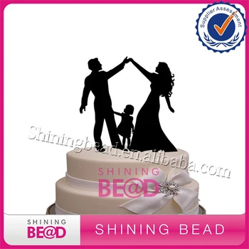 

New Fashion Bride and Groom and little girl family acrylic wedding cake topper