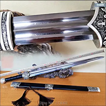 

Handmade Chinese Groove Sharp Folded Damascus Steel Kung Fu Sword Full Function Han Jian Full Tang