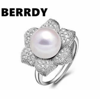 Женское кольцо с пресноводным жемчугом регулируемое цветком 100%|rings silver jewelry|ring