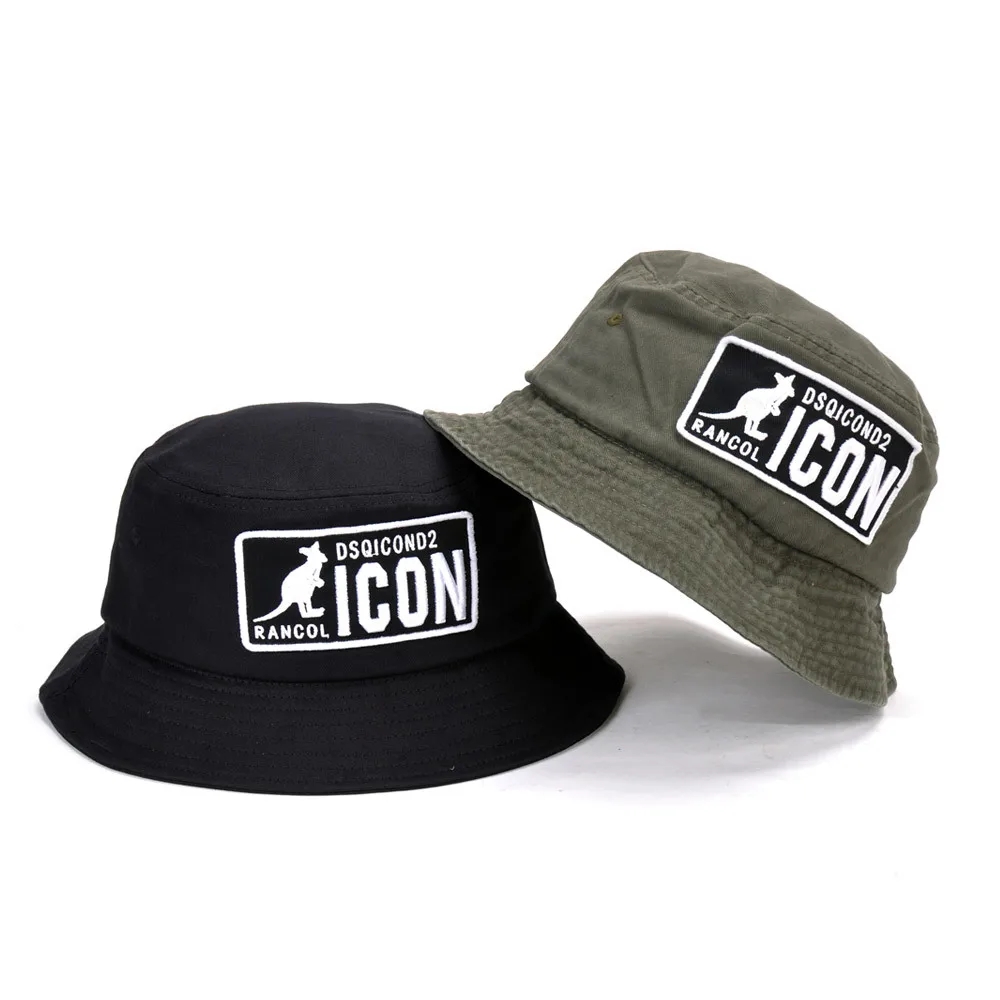 

High Quality DSQICOND2 Bucket Hat Men Women Outdoor Fisherman Hat Cotton Black Green 2 Colors