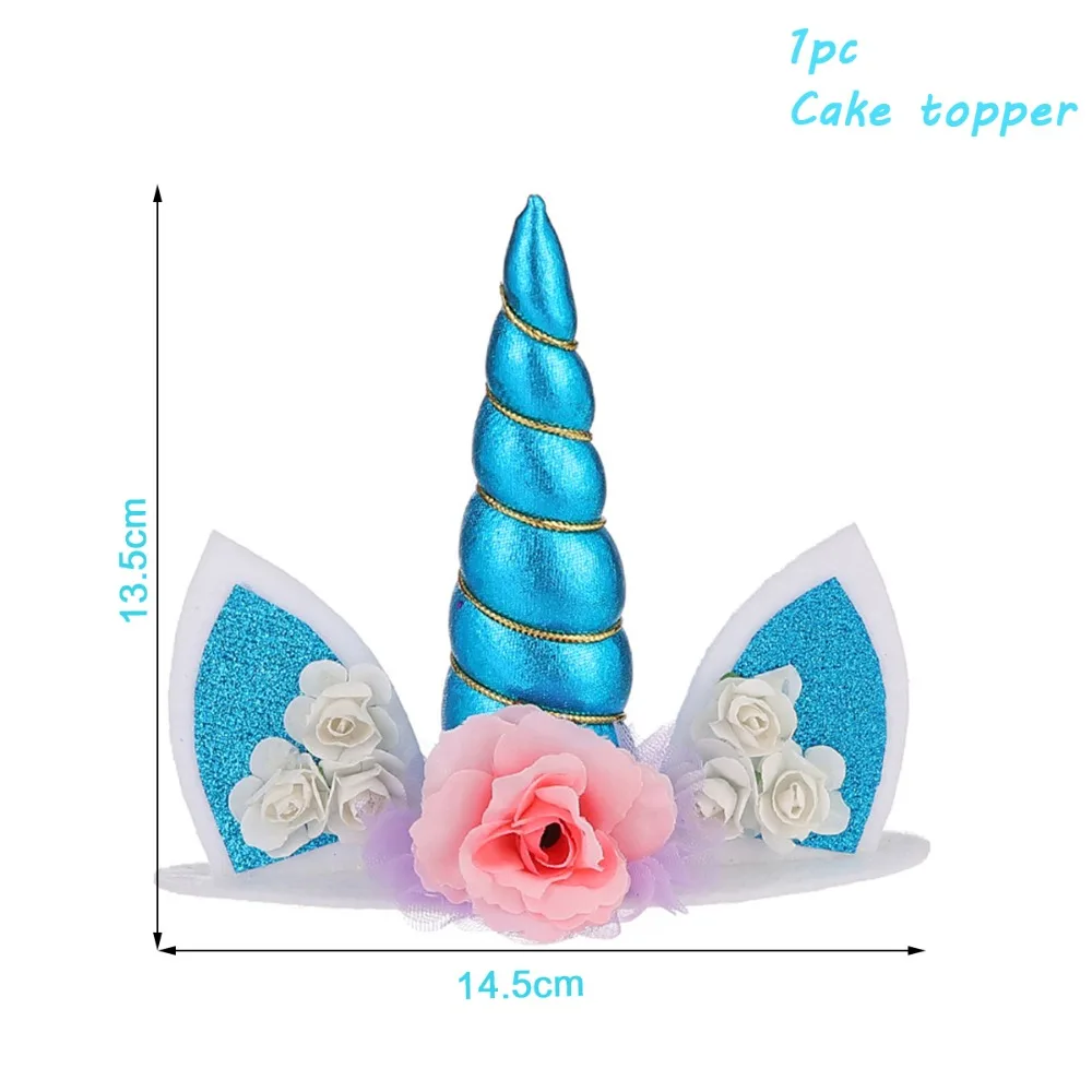 LAPHIL Синий Розовый Единорог Рог торт Топпер Единорог День Рождения украшения для детей детский душ кекс обертки вечерние принадлежности