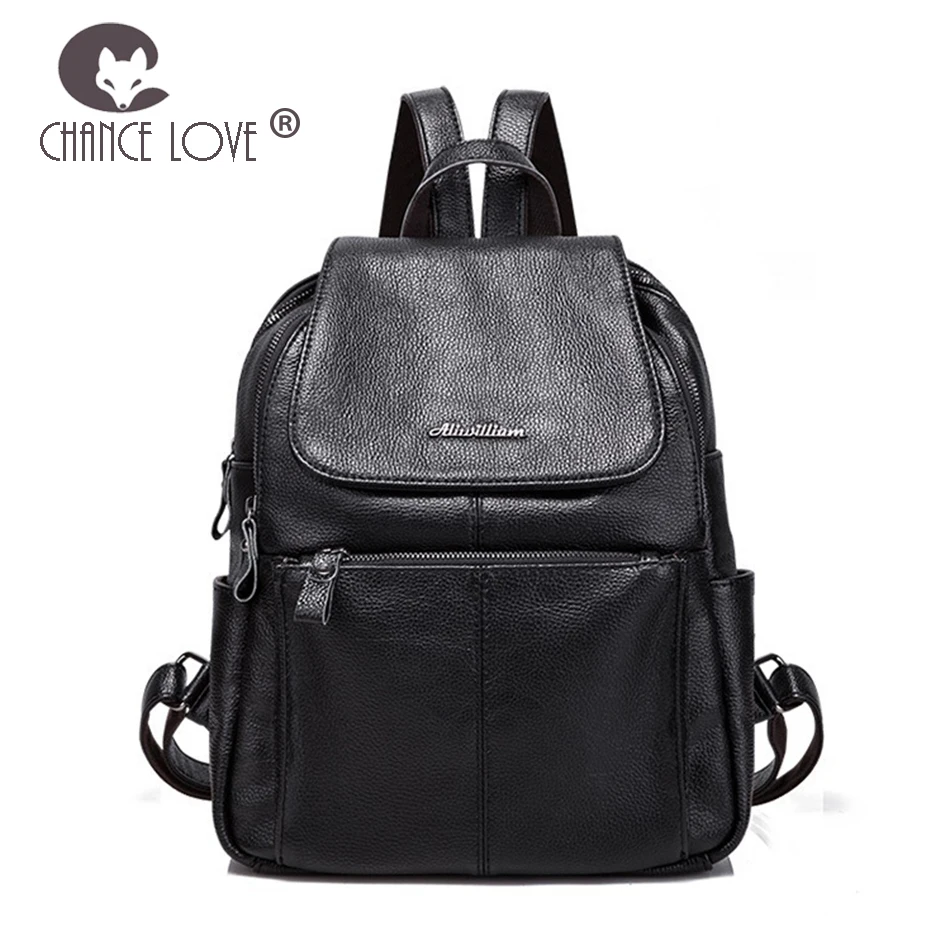

Chance Love Genuine Leather women's backpack 2018 new casual wild fashion ladies backpack front big pocket Oil wax bag