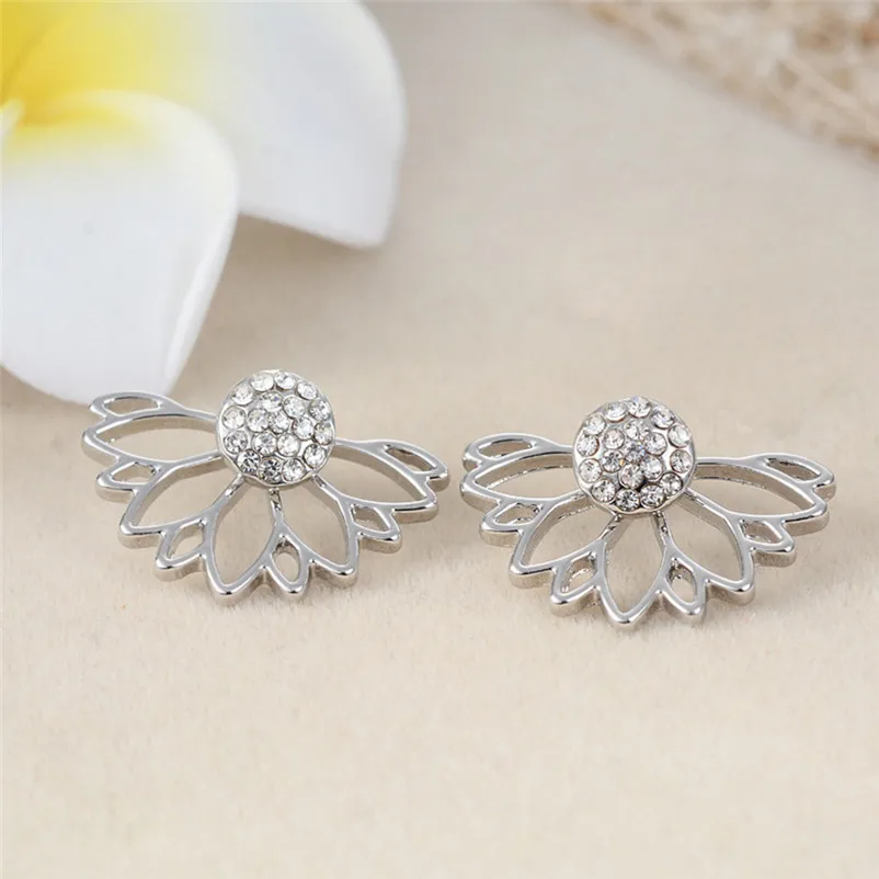 2018 Trendy earrings crystal Flower Stud Earrings For Women fashion Jewelry Double Sided Gold Silver Plated earrings J04 (3)