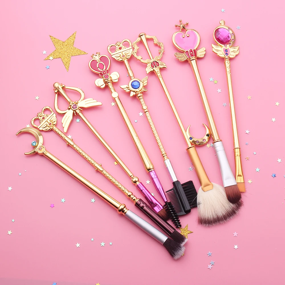 

8PCS Sailor Moon Cosplay Wand Makeup Brushes Tool Professional Portable Brush Kit Powder Cosmetic