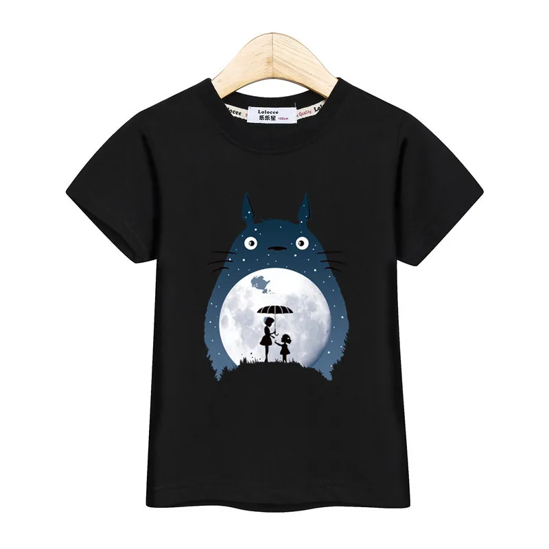 Детская футболка с 3D-принтом «звездное небо Тоторо», новые весенние хлопковые топы для мальчиков и девочек, одежда для малышей 4-14 лет, футболка с длинными рукавами и принтом кота из мультфильма - Цвет: Black1