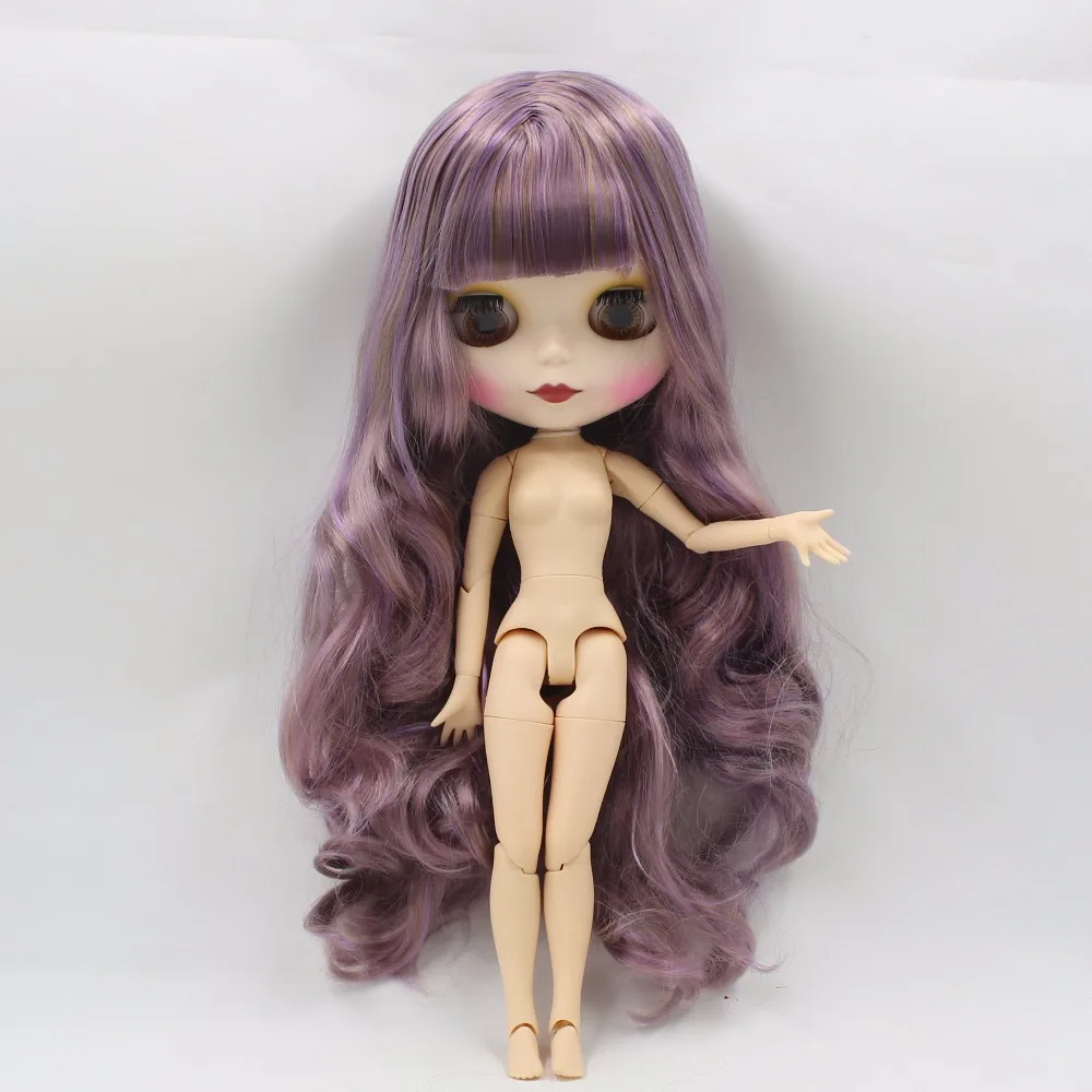 

Free shipping blyth doll 280BL72169400 purple mix gloden hair matte face joint body 1/6 30cm
