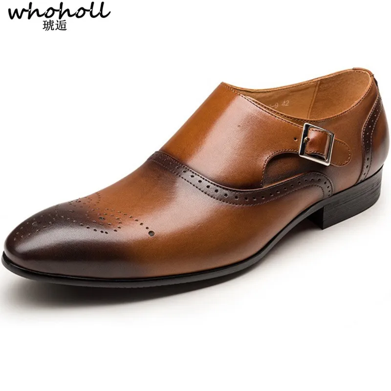 

WHOHOLL 2018 New Men Dress Shoes Formal Wedding Genuine Leather Shoes Retro Brogue Business Office Men's Flats Oxfords For Men