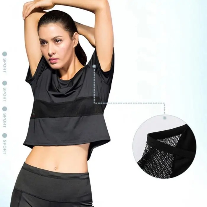 Женская спортивная одежда быстросохнущая дышащая сетка Свободные топы для йоги и Т8