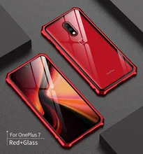 Oneplus 7 Pro Case Metal Bumper with Transparent Tempered Glass Back Cover for One Plus 7 Oneplus7 Pro 7Pro Ultrathin Bumper