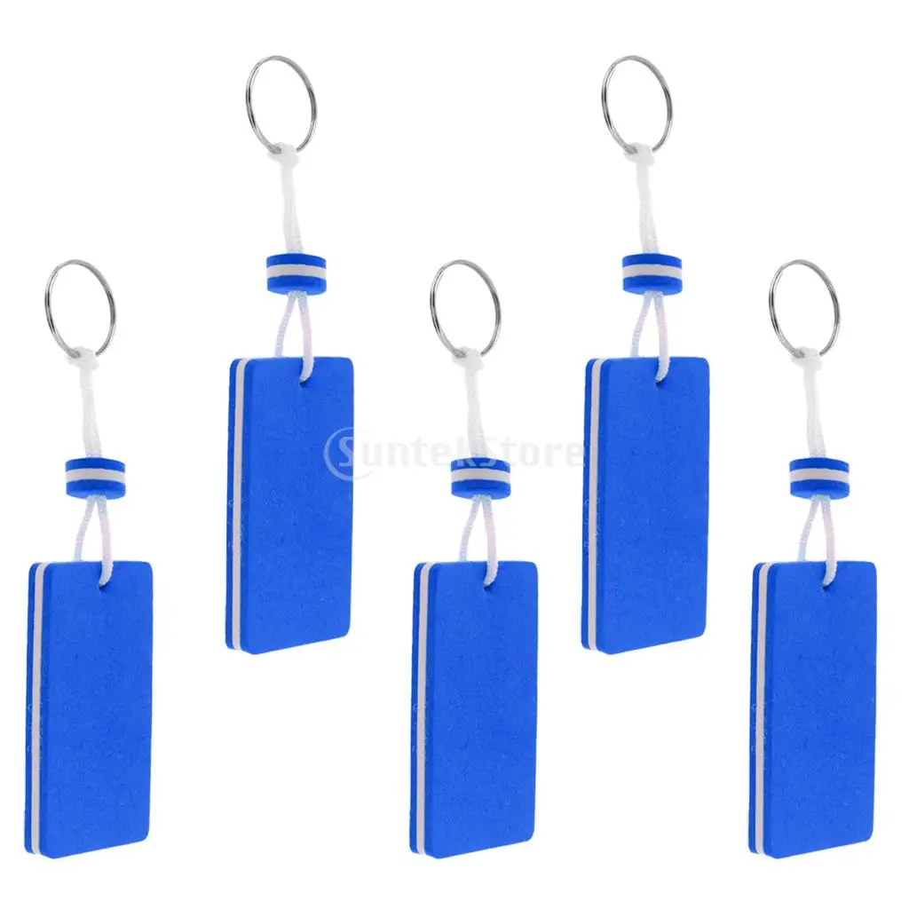 5 Pieces Yachting Boating Kayaking Sailing EVA Foam Floating Key Chain Key Ring- Rectangle Shaped Blue