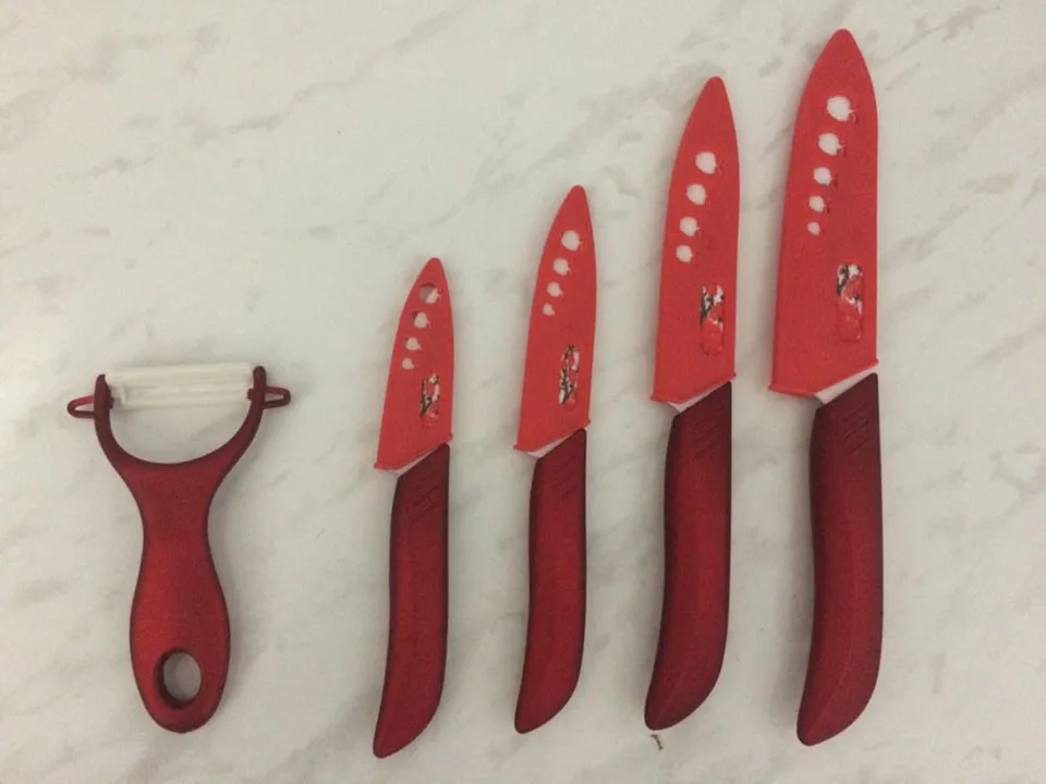FINDKING бренд циркония набор кухонных керамических ножей для фруктов " 4" " 6" дюймов с цветочным принтом+ Овощечистка+ Чехлы