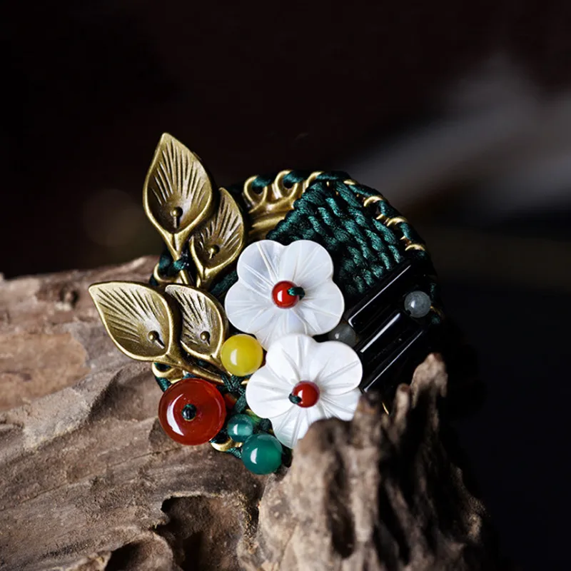 shell flower brooches for women natural black red stone broche vintage brooch pins ethnic jewelry  (6)