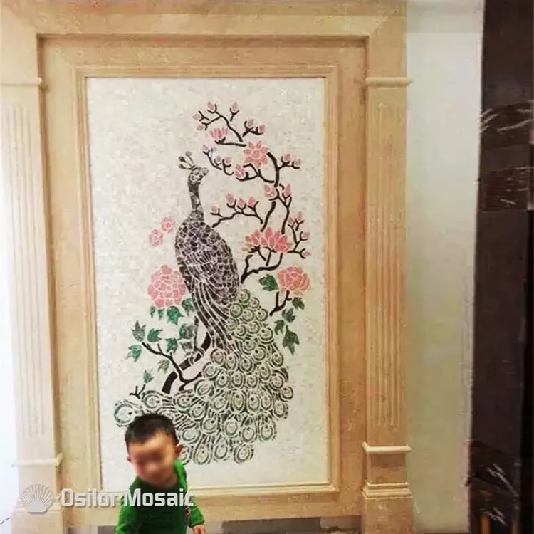 Индивидуальные ручной работы мозаичного искусства перламутровые мозаика Art фрески для интерьерные украшения дома павлин шаблон