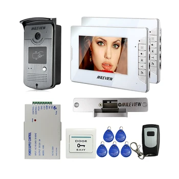 

New 7" Color Screen Video Door Phone Intercom System 2 Monitor 1 RFID Access Control Camera Electric Strike Lock FREE SHIPPING