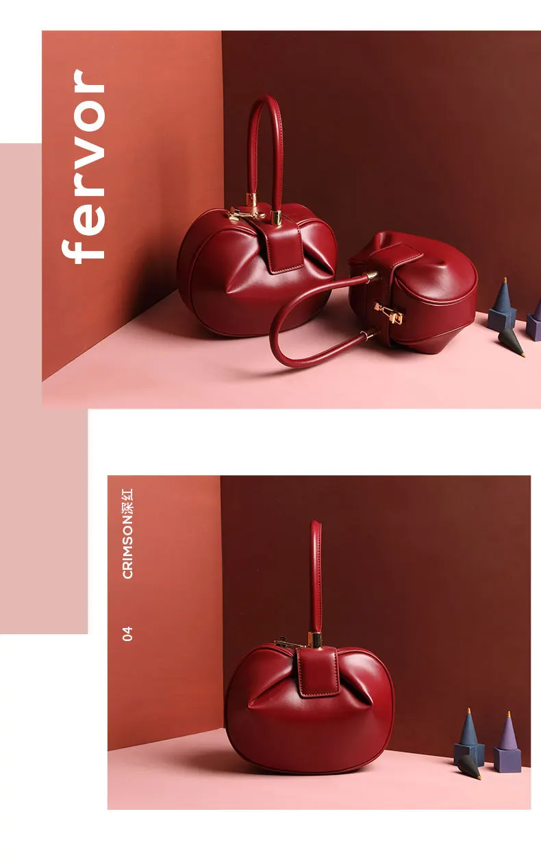 ZYJ Female Vintage Real Leather Shoulder Tote Bags Hobos Ball Girls Women Casual Handbag Popular Circular Hand Tote Bag (8)