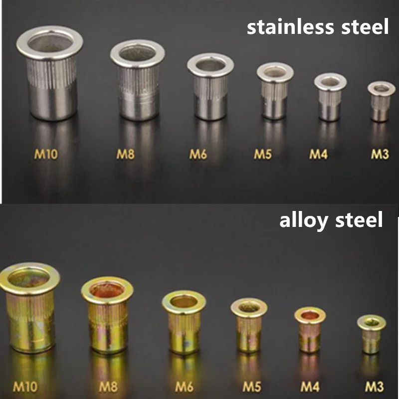 120 шт M3 M4 M5 M6 M8 M10 легированная сталь/нержавеющая сталь плоская заклепка гайки, заклепки вставная закладная гайка Кепки