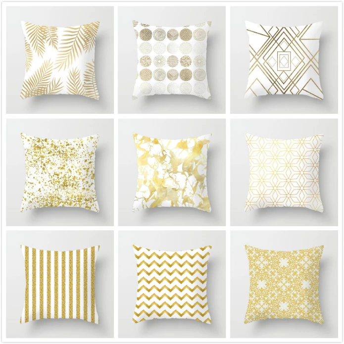 

Fuwatacchi Gold Geometric Cushion Covers Leaf Dot Wave Throw Pillow Cases for Home Sofa Chair Car Decorative Pillowcases 2019