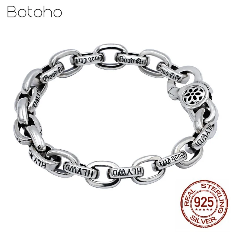 

100% 925 Sterling Silver Bracelet for Men Retro Punk Creative Chain Link Man Bracelets Thai silver Fashion Jewelry Free Shipping