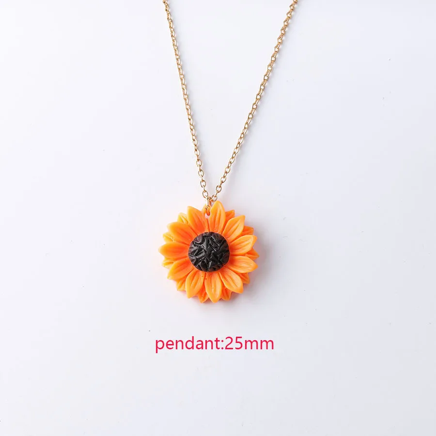 New Sunflower Pendant Necklace Silver & Gold Chain 15mm 18mm 25mm Resin Flower Collar Necklace for Women Girl Jewelry Gift