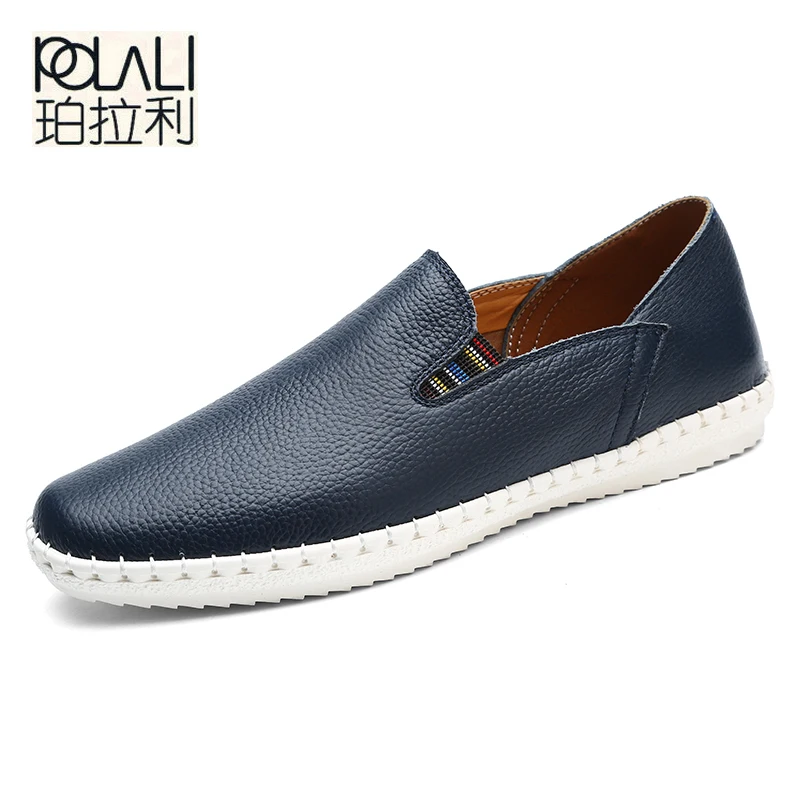 

POLALI 2019 Brand Casual Men Genuine Leather Shoes Luxury Designer Male Shoes Slip On Loafers For Men Big Size Driving Shoes