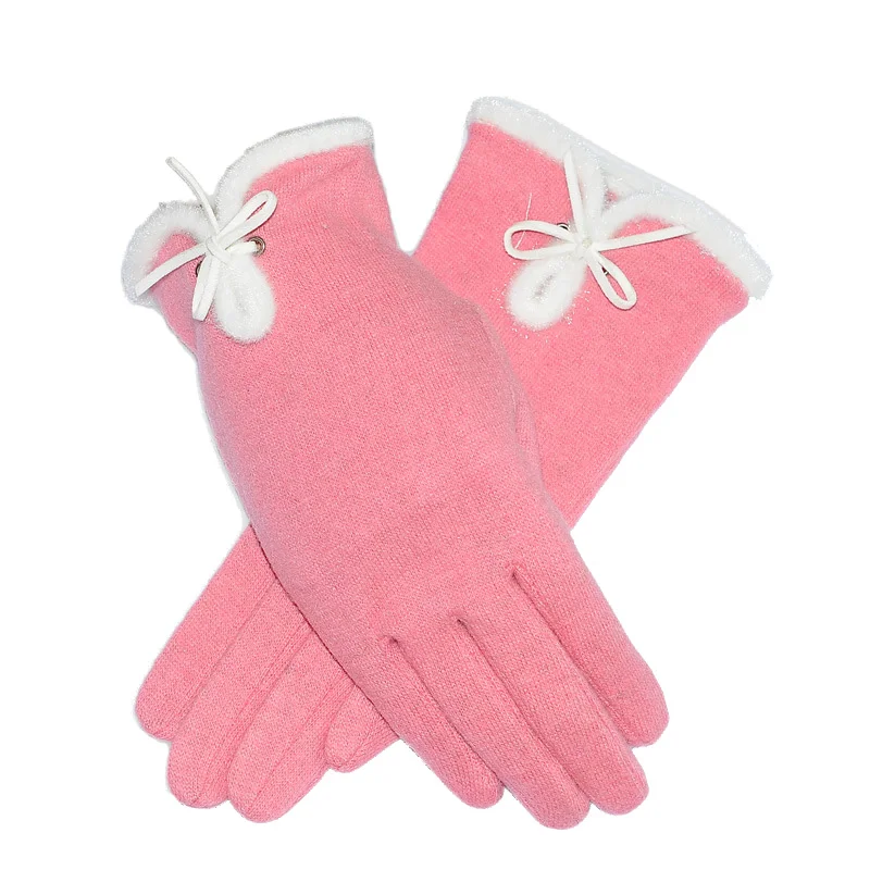 Autumn Winter Fashion Pink Women Gloves Lady Girl Cashmere Warm Touch