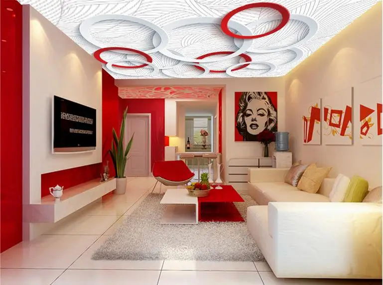 

custom 3d ceiling murals Vector red and white circle 3d ceiling wall paper 3d mural wallpaper for bathroom kitchen ceiling