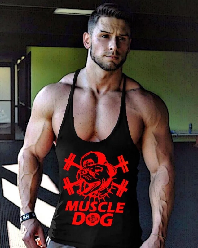 Men Muscle Dog Design High Quality Sweat Tank Top Stringer Muscle Bodybuilding font b Fitness b