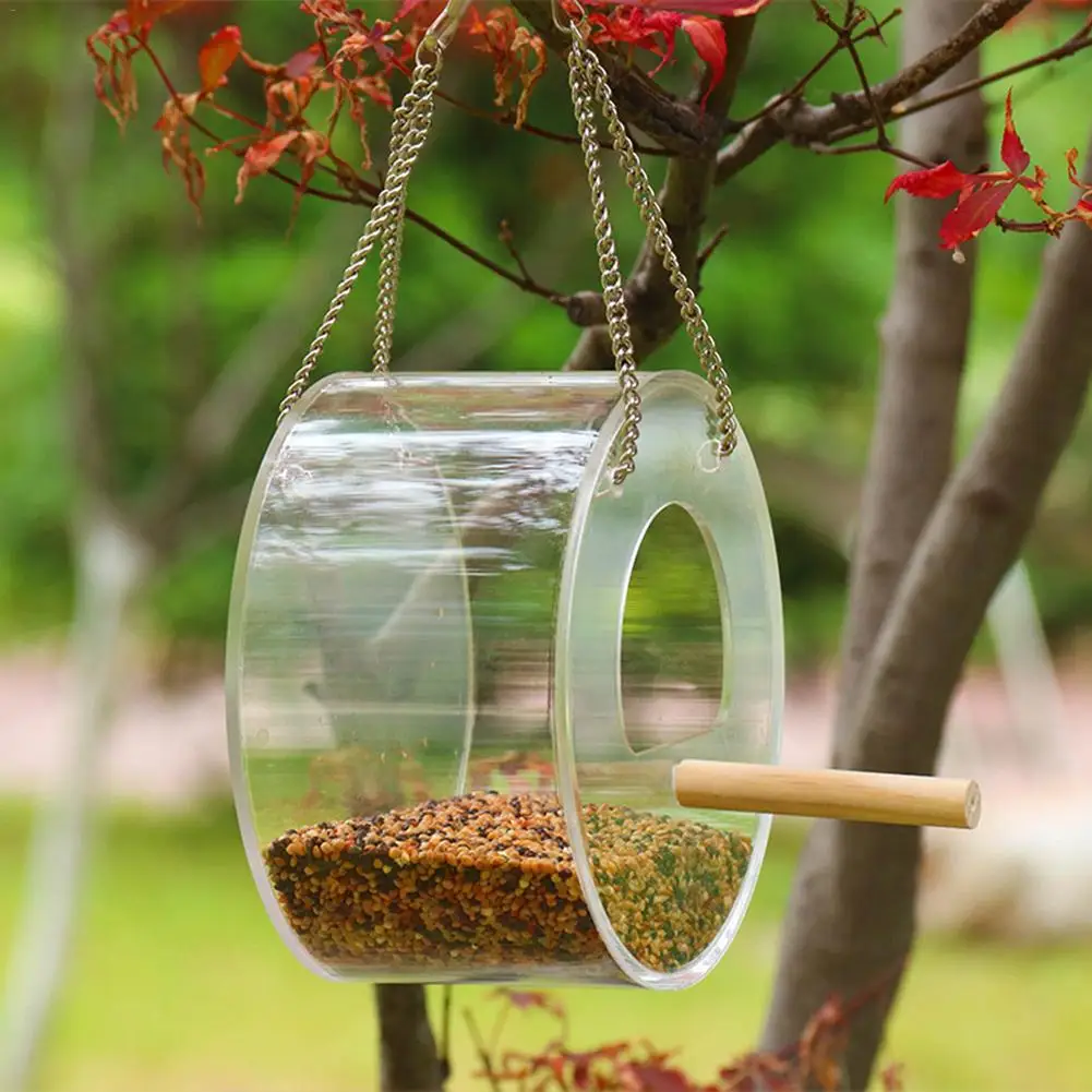 

Acrylic Bird Feeder Food Box Anti-scatter Parrot Feeder With Stand Birds Feeding Supplies Hanging Feeding Box Outdoor