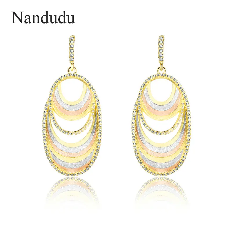 Nandudu Three tones AAA Cubic Zirconia Matte Brass Brincos Dangles Earring Elegant Celebrity Water Drop Earrings for Women CE466 | Украшения