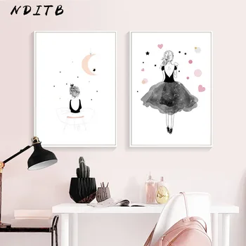 

NDITB Baby Girl Nursery Wall Art Canvas Posters and Prints Cute Cartoon Painting Decorative Picture Kids Bedroom Decoration