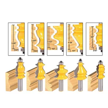 

5 Pcs/set Casing & Base Molding Router Bit Set, 1/2" Shank CNC Line Woodworking Cutter Bits