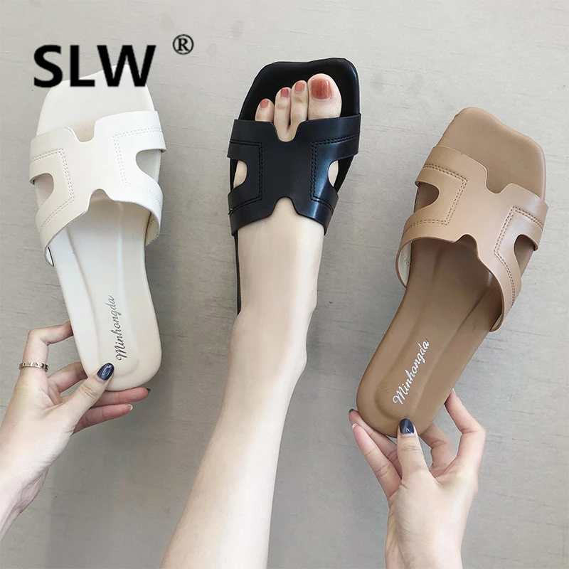 

Women's Slippers 2019 Socofy Shoes Without Heel Slides Fenty Beauty Low New Soft Flat Beach Sliders Luxury Fashion PU Buckle