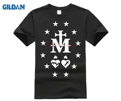 Чудесное футболка с медалью католическая Дева Мария Священное Сердце для мужчин футболки топы корректирующие короткий рукав хлопок