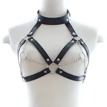 Кожаный ремешок для тела, Открытая грудь, укороченный топ с металлической цепью, кольцо для сосков, черное, курчавое, эротическое, сексуальное Фетиш белье