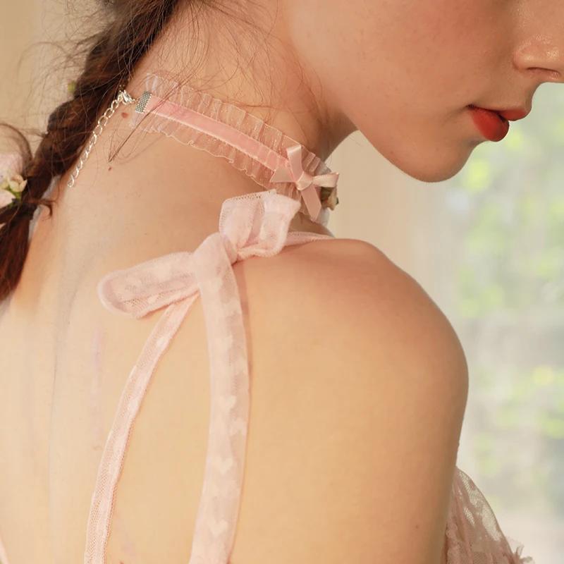 Harajuku Soft Lolita Girl Heart Handmade Bow Rose Retro Necklace Accessories